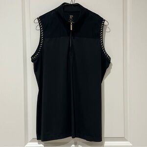 EP New York Black Sleeveless Golf Top with Mandarin Collar and Gold Trim